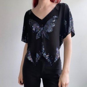 Free People butterfly sequins top small S
